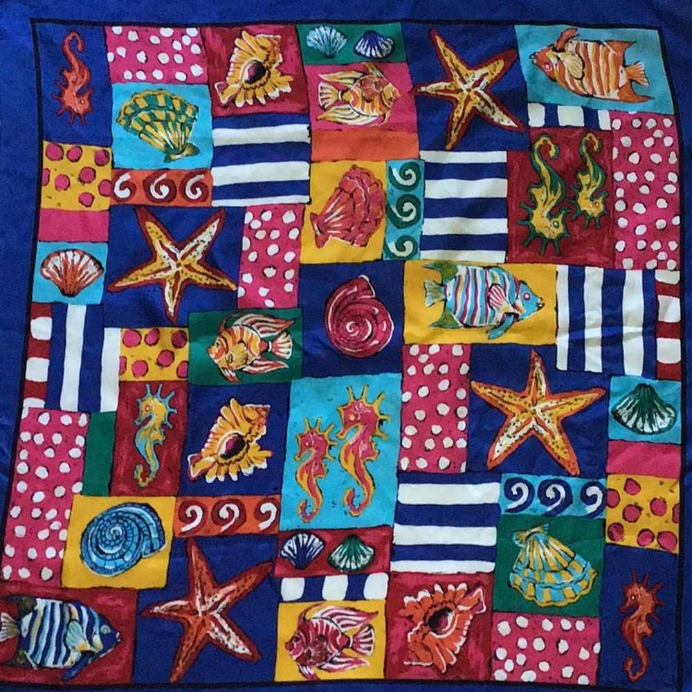 Talbots nautical marine fish silk scarf